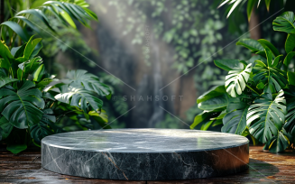 Marble Podium Circular Leafs Plants for Product Presentation 150