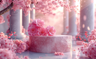 Pink flowers Petals Falling Cosmetic Product Marble Podium 168