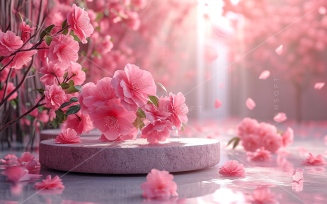 Pink flowers Petals Falling Cosmetic Product Marble Podium 170.