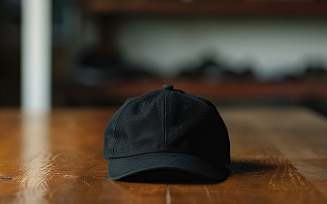 Blank cap_black cap_blank black cap_blank cap on the table_black cap on wood