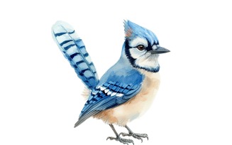 Cute blue jay Bird Baby Watercolor Handmade illustration 2