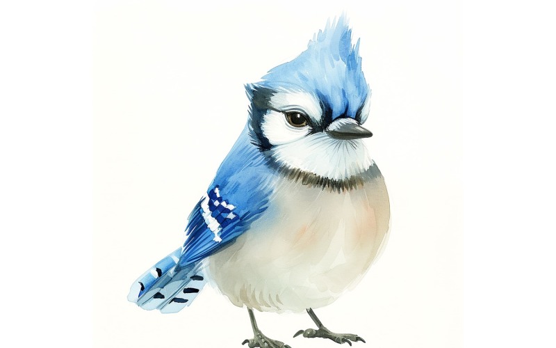 Cute blue jay Bird Baby Watercolor Handmade illustration 3 Illustration