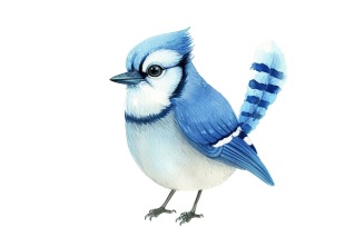 Cute blue jay Bird Baby Watercolor Handmade illustration 4