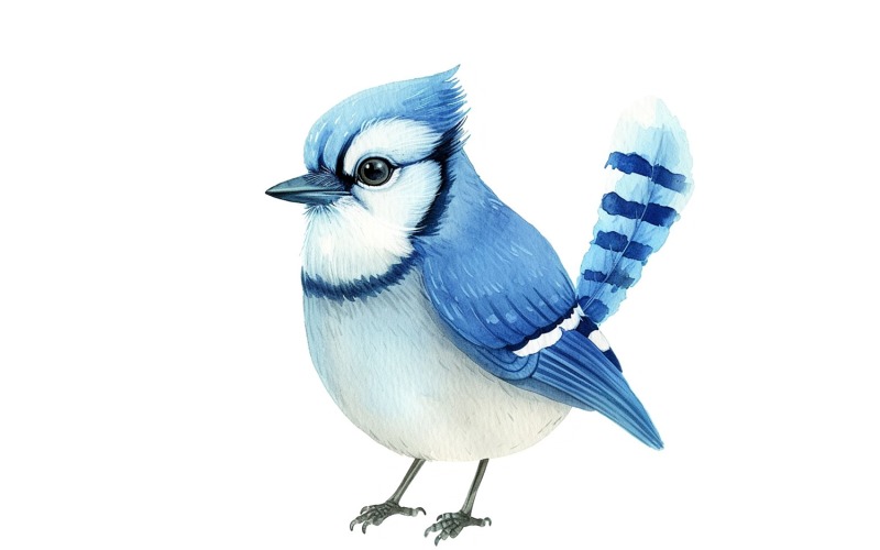 Cute blue jay Bird Baby Watercolor Handmade illustration 4 Illustration