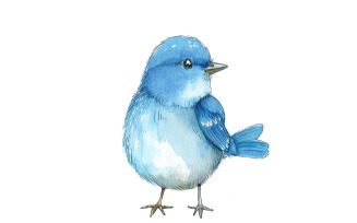 Cute bluebird Baby Watercolor Handmade illustration 1