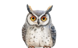 Cute horned owl Bird Baby Watercolor Handmade illustration 1