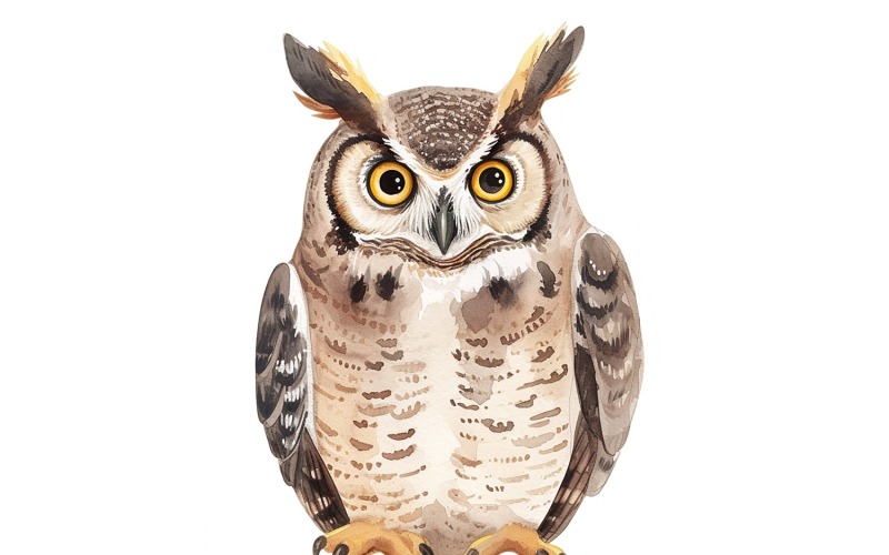 Cute horned owl Bird Baby Watercolor Handmade illustration 2 Illustration
