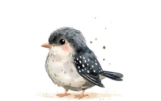 Cute starling Bird Baby Watercolor Handmade illustration 2