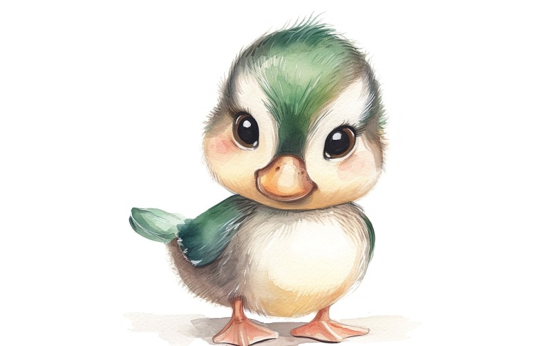 Cute wood duck Baby Watercolor Handmade illustration 3 Illustration