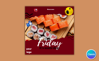 Sushi Restaurant Social Media Template 04 - Fully Editable in Canva