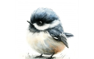 Cute Chickadee Bird Baby Watercolor Handmade illustration 4