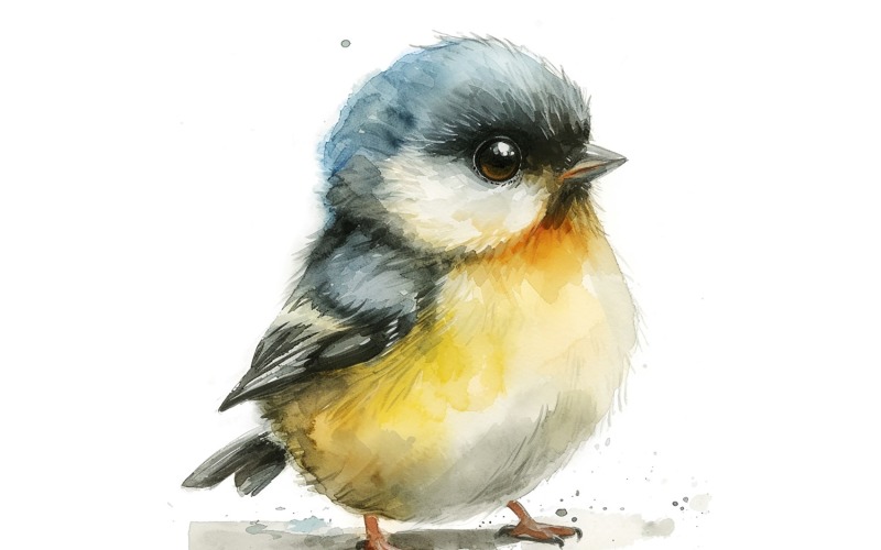 Cute Goldfinch Bird Baby Watercolor Handmade illustration 1 Illustration