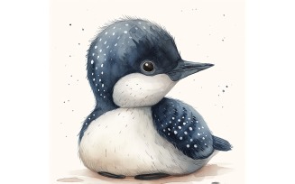Cute Loon Bird Baby Watercolor Handmade illustration 2