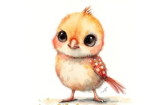 Cute Pheasant Bird Baby Watercolor Handmade illustration 1