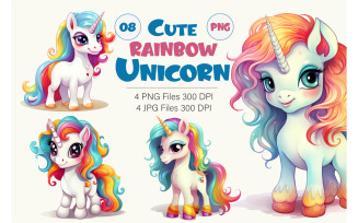 Cute rainbow unicorns 08. TShirt Sticker.