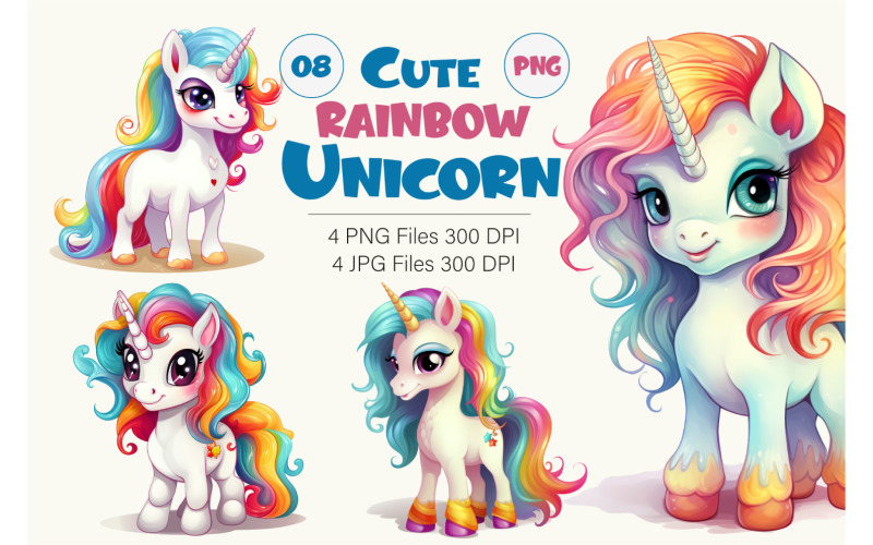 Cute rainbow unicorns 08. TShirt Sticker. Illustration