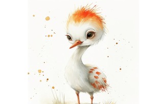 Cute Sandhill Crane Bird Baby Watercolor Handmade illustration 1