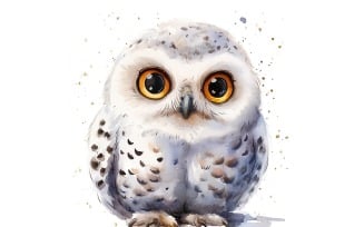 Cute Snowy Owl Bird Baby Watercolor Handmade illustration 2