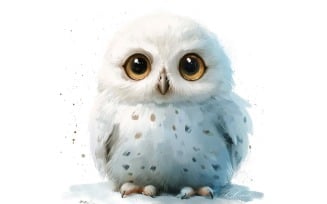 Cute Snowy Owl Bird Baby Watercolor Handmade illustration 3