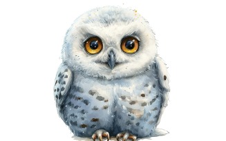 Cute Snowy Owl Bird Baby Watercolor Handmade illustration 4