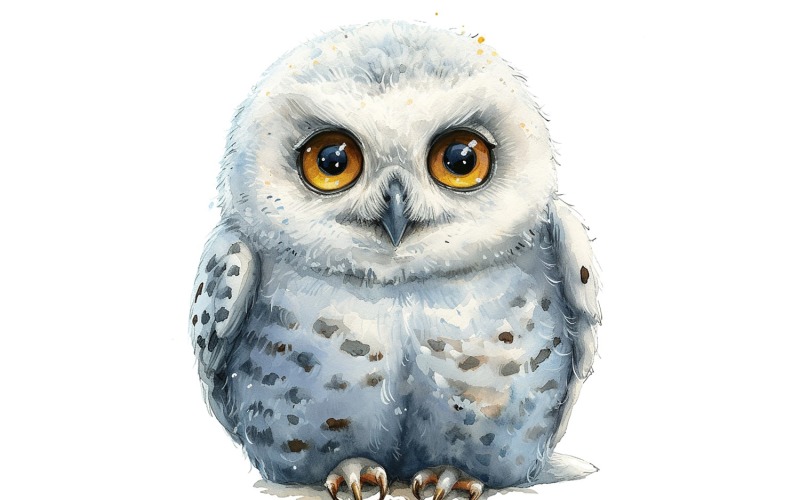 Cute Snowy Owl Bird Baby Watercolor Handmade illustration 4 Illustration