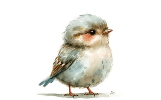 Cute Sparrow Owl Bird Baby Watercolor Handmade illustration 2