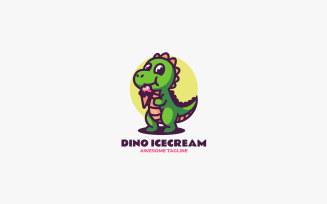 Dino Ice Cream Mascot Cartoon Logo
