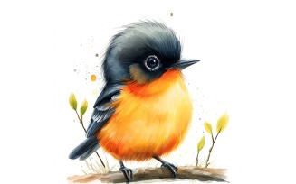 Cute Baltimore Oriole Bird Baby Watercolor Handmade illustration 1