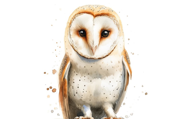Cute Barn Owl Bird Baby Watercolor Handmade illustration 3 Illustration