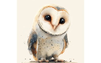 Cute Barn Owl Bird Baby Watercolor Handmade illustration 4