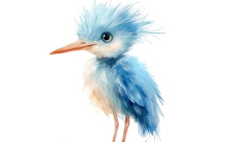 Cute Blue Heron Bird Baby Watercolor Handmade illustration 1