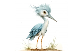Cute Blue Heron Bird Baby Watercolor Handmade illustration 2