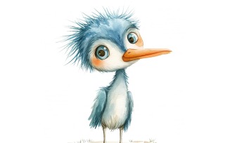 Cute Blue Heron Bird Baby Watercolor Handmade illustration 3