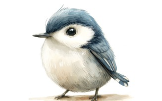 Cute Breasted Nuthatch Bird Baby Watercolor Handmade illustration 1
