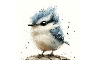 Cute Breasted Nuthatch Bird Baby Watercolor Handmade illustration 4