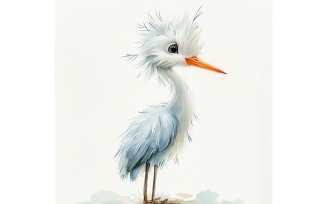 Cute Egret Bird Baby Watercolor Handmade illustration 1