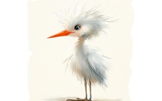 Cute Egret Bird Baby Watercolor Handmade illustration 2