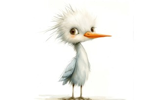 Cute Egret Bird Baby Watercolor Handmade illustration 3