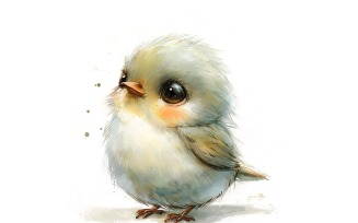 Cute Finch Bird Baby Watercolor Handmade illustration 1