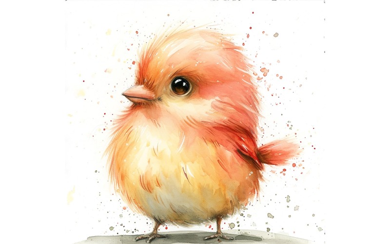 Cute Finch Bird Baby Watercolor Handmade illustration 4 Illustration