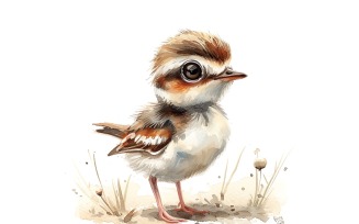 Cute Killdeer Bird Baby Watercolor Handmade illustration 1