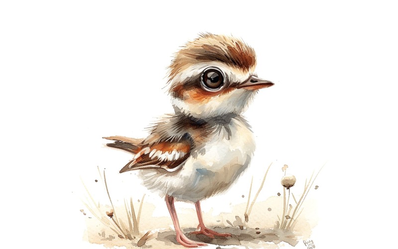 Cute Killdeer Bird Baby Watercolor Handmade illustration 1 Illustration
