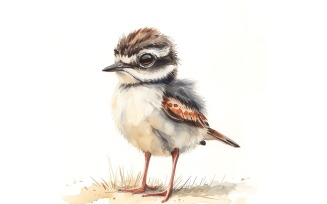 Cute Killdeer Bird Baby Watercolor Handmade illustration 2
