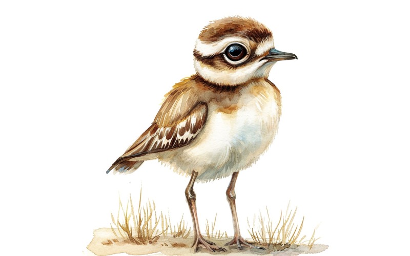 Cute Killdeer Bird Baby Watercolor Handmade illustration 3 Illustration