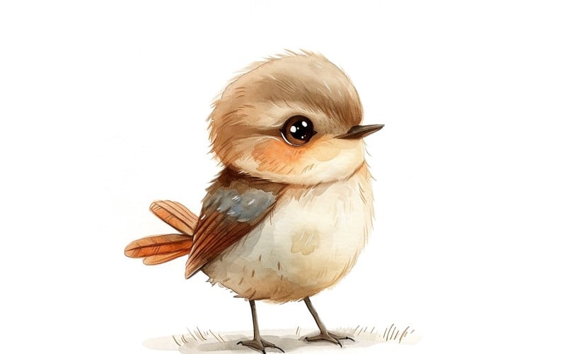 Cute Mockingbird Bird Baby Watercolor Handmade illustration 1 Illustration