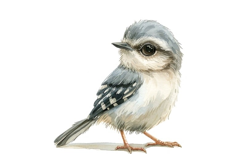 Cute Mockingbird Bird Baby Watercolor Handmade illustration 4 Illustration