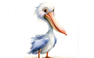 Cute Pelican Bird Baby Watercolor Handmade illustration 2
