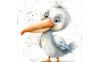 Cute Pelican Bird Baby Watercolor Handmade illustration 4