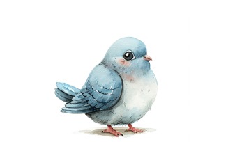 Cute Rock Pigeon Bird Baby Watercolor Handmade illustration 3