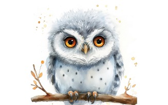 Cute Screech Owl Bird Baby Watercolor Handmade illustration 4